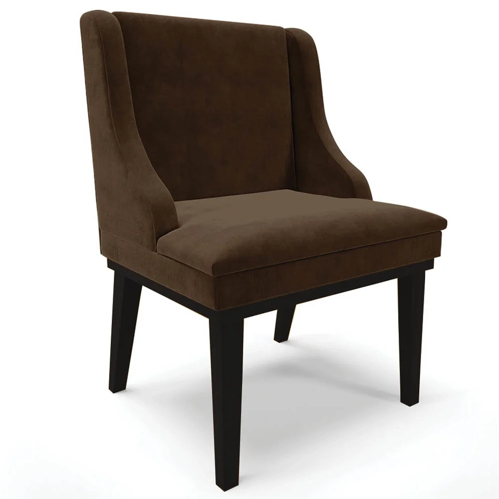 Kit 8 Cadeiras Estofadas para Sala de Jantar Base Fixa de Madeira Preto Lia Suede Marrom - Ibiza