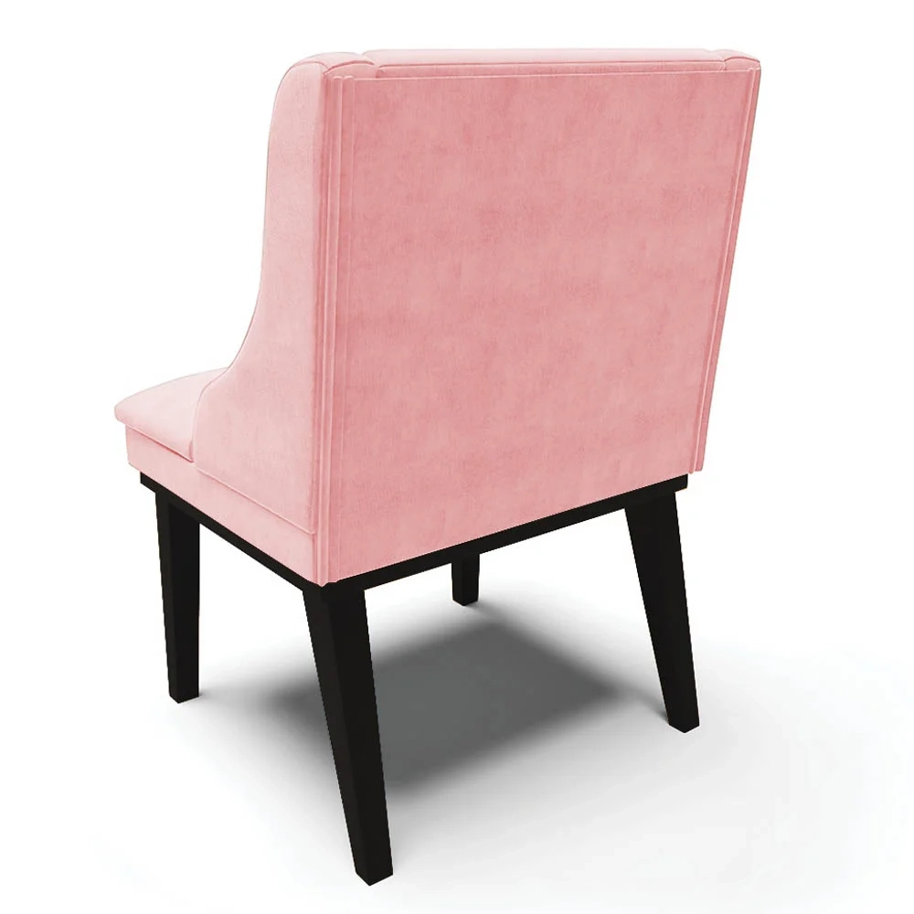Kit 6 Cadeiras Estofadas para Sala de Jantar Base Fixa de Madeira Preto Lia Suede Rosa bebê - Ibiza