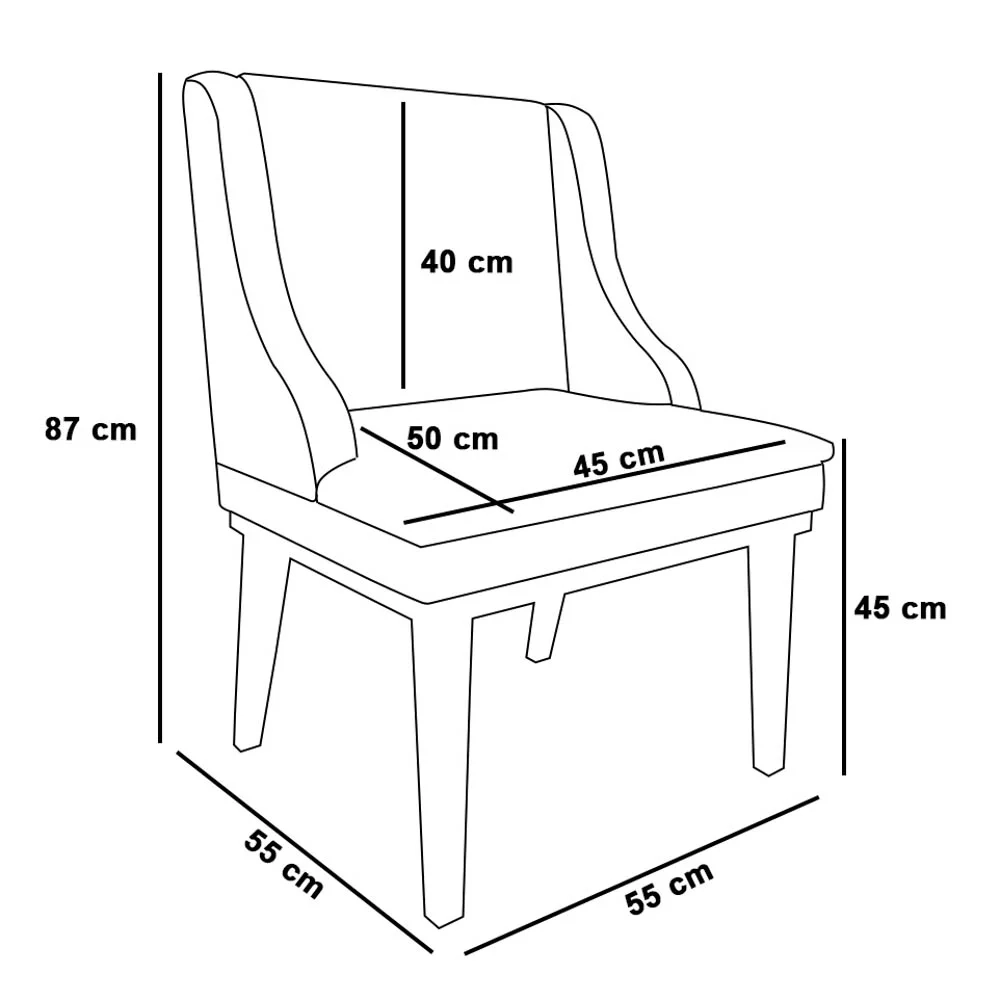 Kit 8 Cadeiras Estofadas para Sala de Jantar Base Fixa de Madeira Preto Lia Suede Cinza - Ibiza