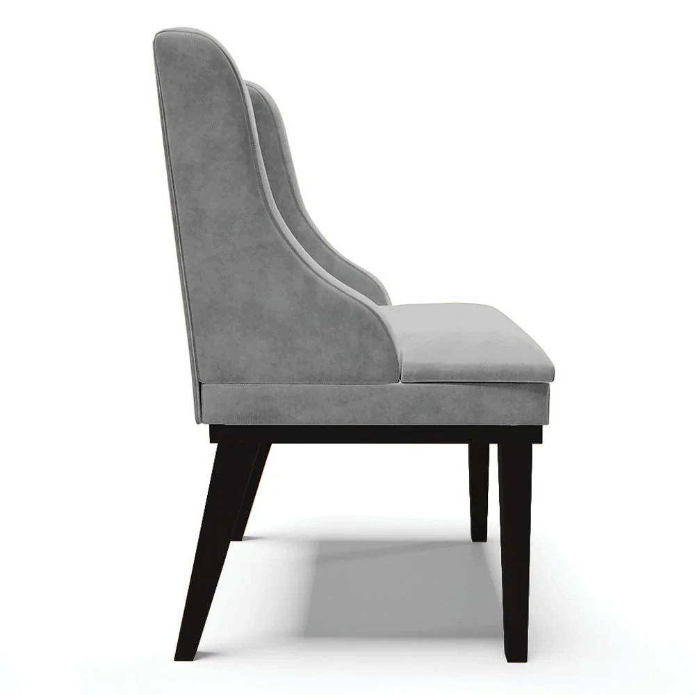 Kit 10 Cadeiras Estofadas para Sala de Jantar Base Fixa de Madeira Preto Lia Suede Cinza - Ibiza