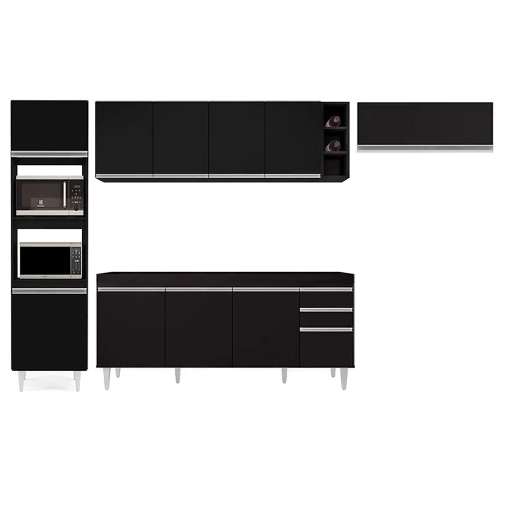 Armário de Cozinha Modulada 5 Peças CP16 Balcão Preto - Lumil