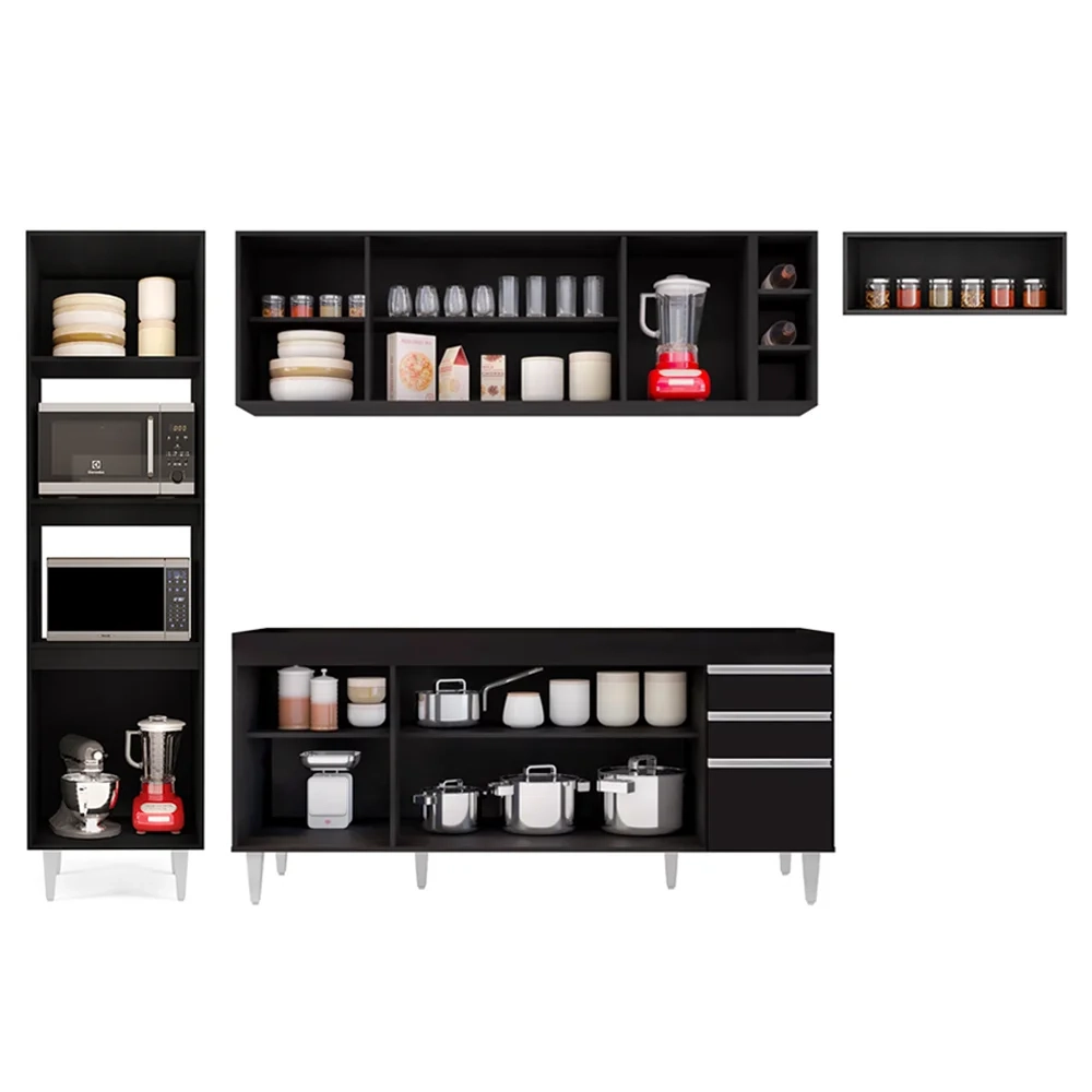 Armário de Cozinha Modulada 5 Peças CP16 Balcão Preto - Lumil