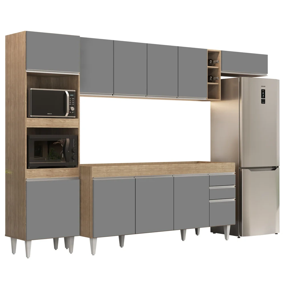Armário de Cozinha Modulada 5 Peças CP16 Balcão Castanho/Cinza - Lumil