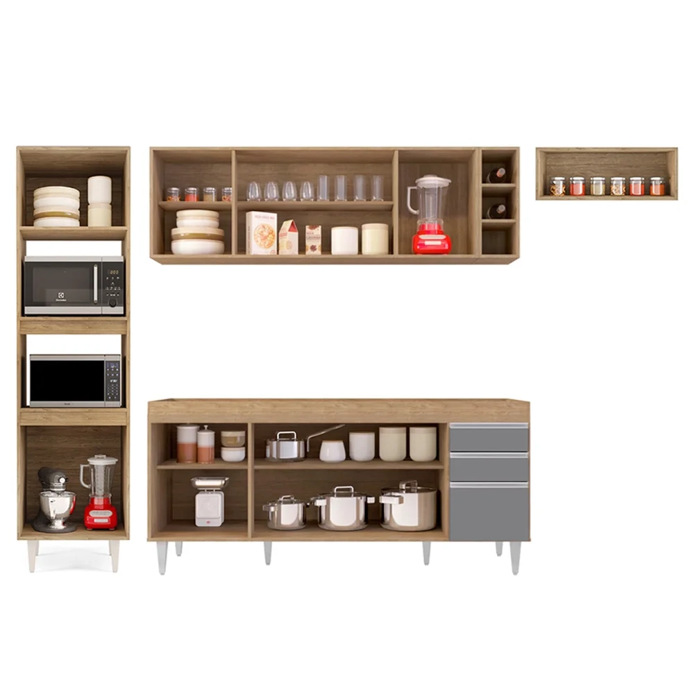 Armário de Cozinha Modulada 5 Peças CP16 Balcão Castanho/Cinza - Lumil