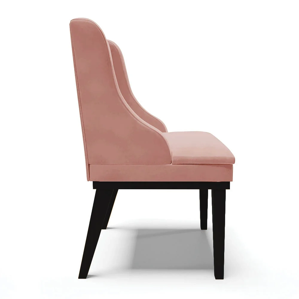 Kit 2 Cadeiras Estofadas para Sala de Jantar Base Fixa de Madeira Preto Lia Veludo Rosê - Ibiza