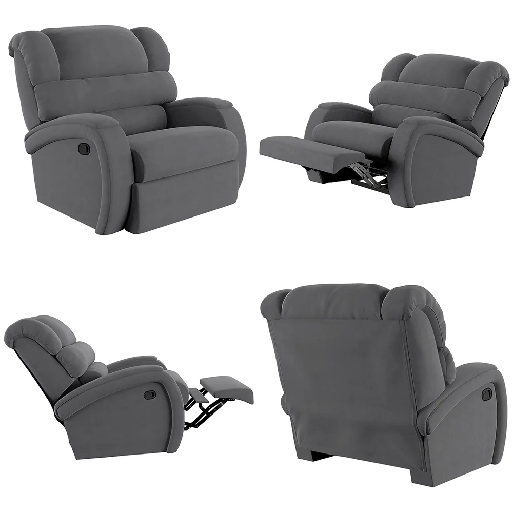 Poltrona do Papai Reclinável Kalie Manual Gatilho FH9 Veludo Cinza - Mpozenato