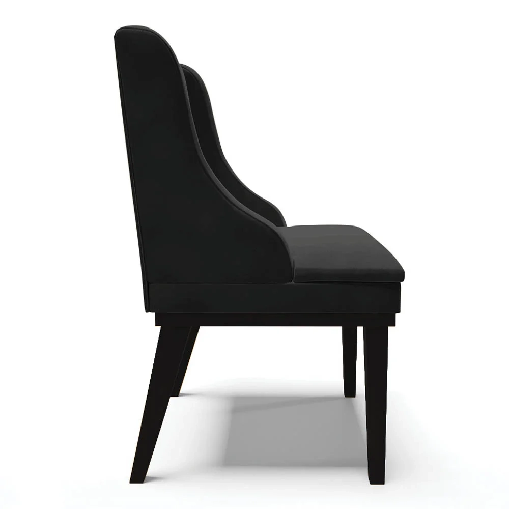 Kit 4 Cadeiras Estofadas para Sala de Jantar Base Fixa de Madeira Preto Lia Veludo Preto - Ibiza