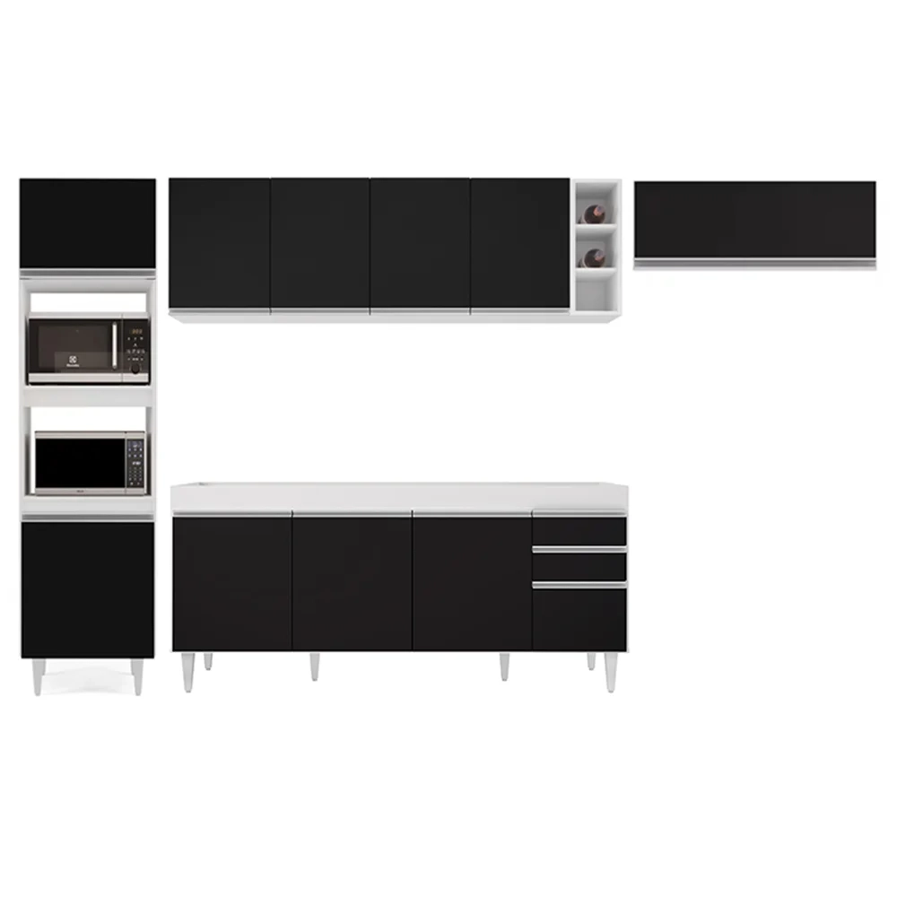 Armário de Cozinha Modulada 5 Peças CP16 Balcão Branco/Preto - Lumil