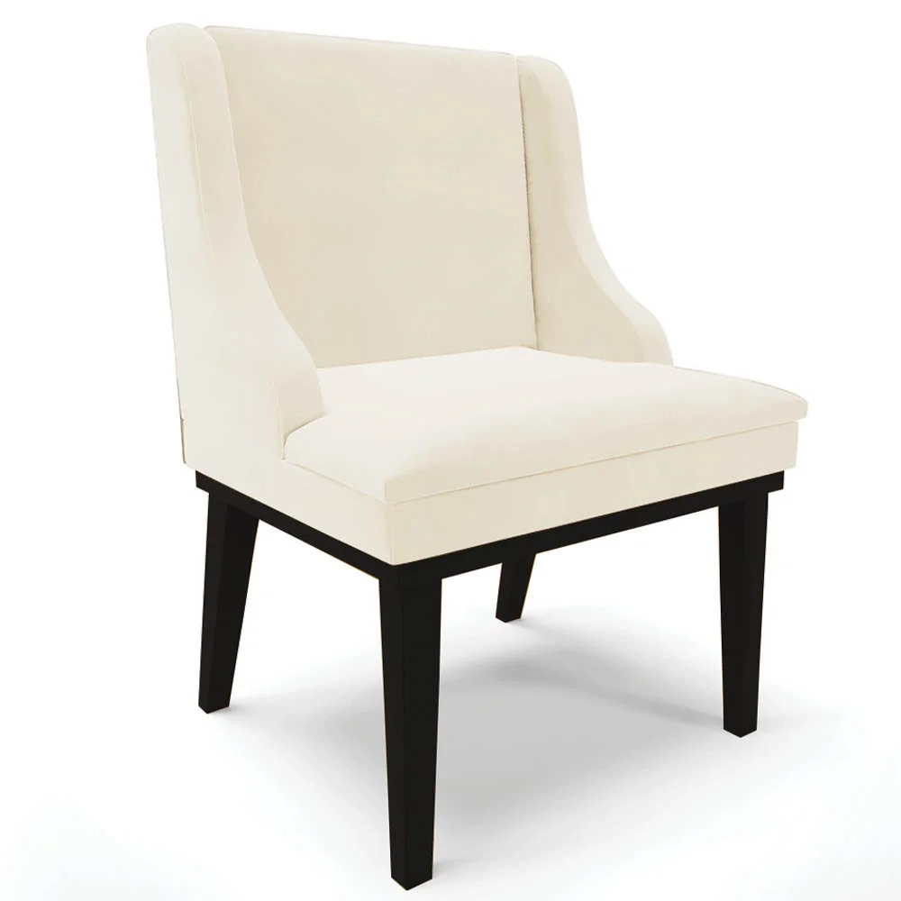 Kit 8 Cadeiras Estofadas para Sala de Jantar Base Fixa de Madeira Preto Lia Veludo Bege - Ibiza