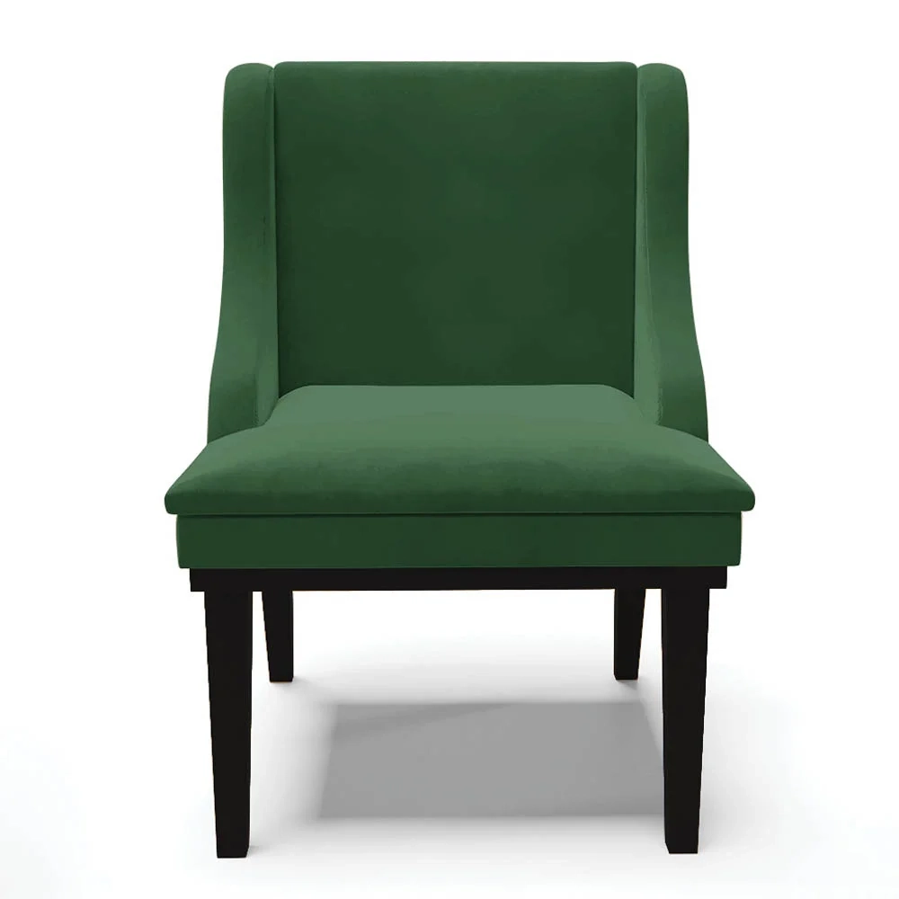 Kit 8 Cadeiras Estofadas para Sala de Jantar Base Fixa de Madeira Preto Lia Veludo Verde - Ibiza