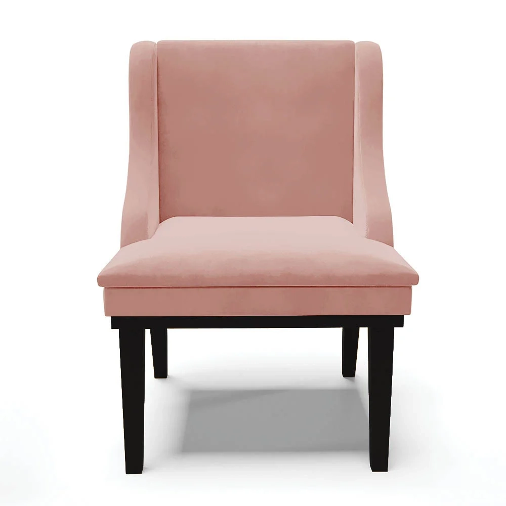 Kit 10 Cadeiras Estofadas para Sala de Jantar Base Fixa de Madeira Preto Lia Veludo Rosê - Ibiza