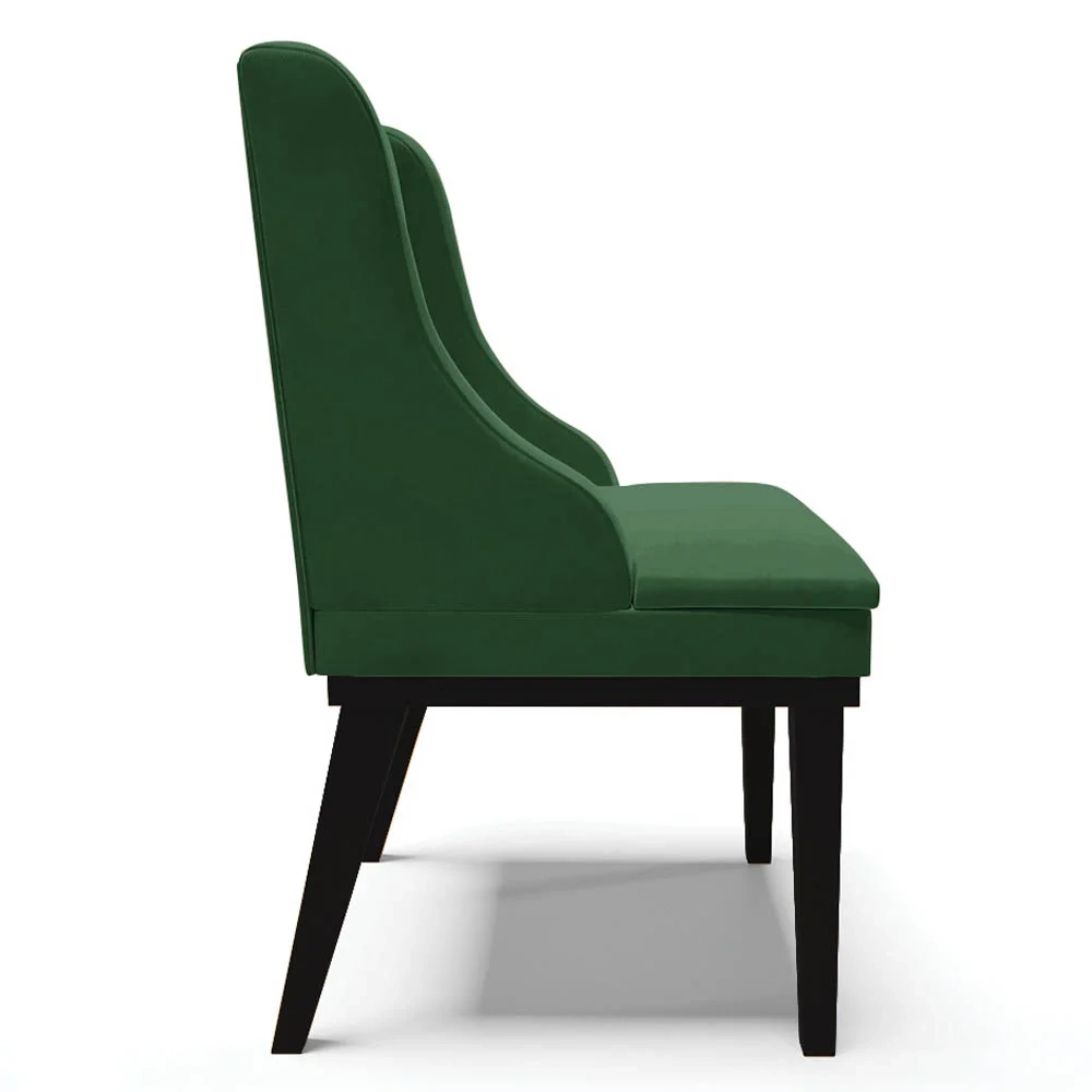 Kit 10 Cadeiras Estofadas para Sala de Jantar Base Fixa de Madeira Preto Lia Veludo Verde - Ibiza