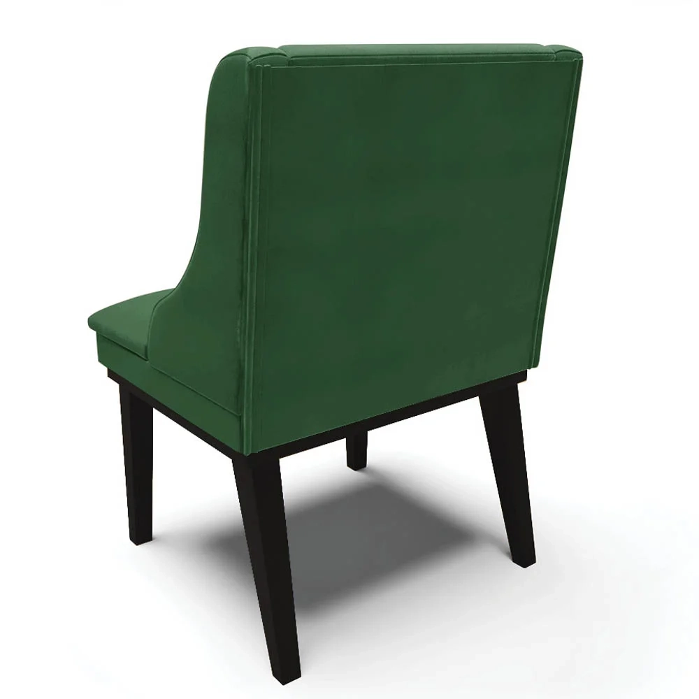 Kit 10 Cadeiras Estofadas para Sala de Jantar Base Fixa de Madeira Preto Lia Veludo Verde - Ibiza