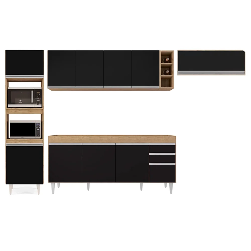 Armário de Cozinha Modulada 5 Peças CP16 Balcão Castanho/Preto - Lumil