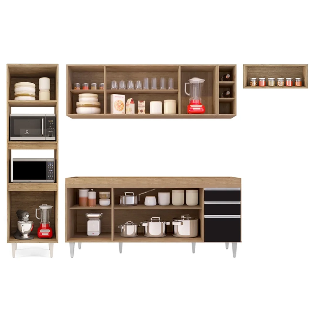 Armário de Cozinha Modulada 5 Peças CP16 Balcão Castanho/Preto - Lumil