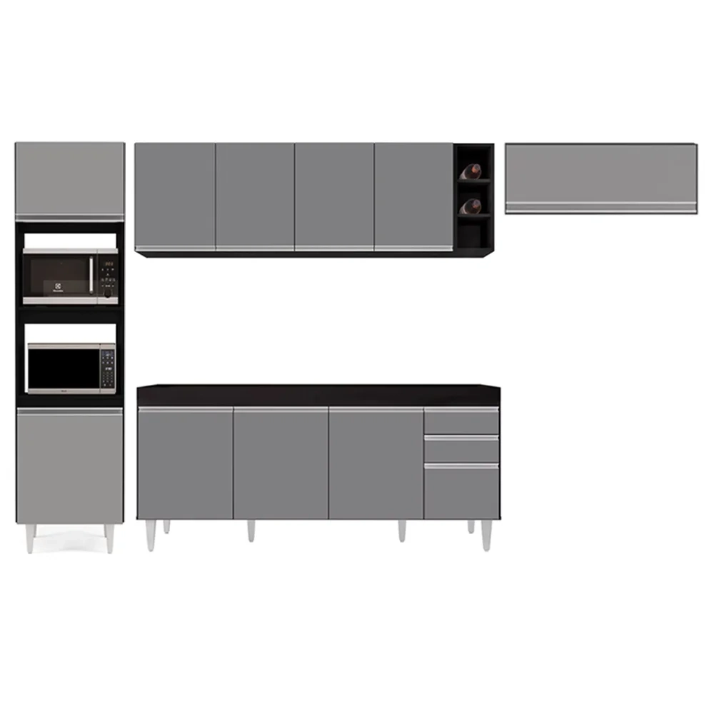Armário de Cozinha Modulada 5 Peças CP16 Balcão Preto/Cinza - Lumil