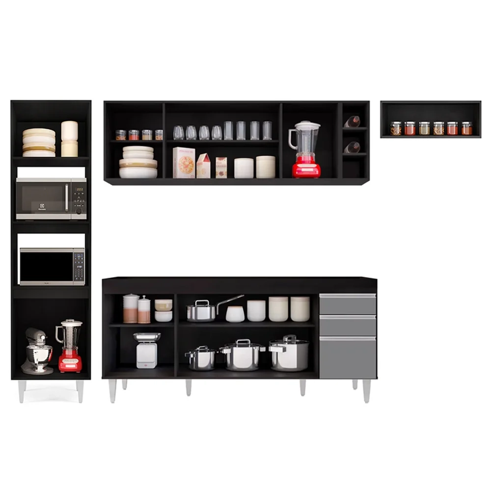 Armário de Cozinha Modulada 5 Peças CP16 Balcão Preto/Cinza - Lumil