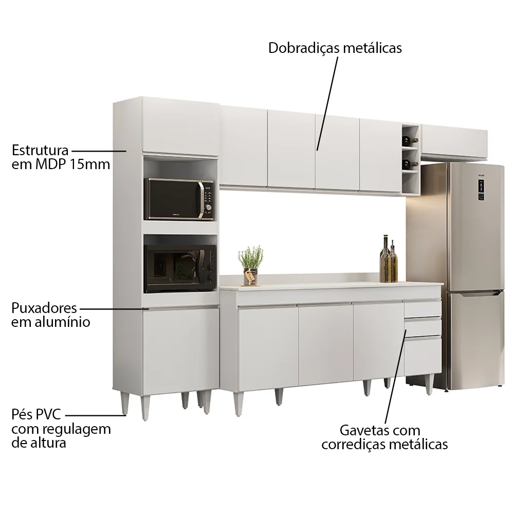 Armário de Cozinha Modulada 5 Peças CP17 Balcão com Tampo Branco - Lumil