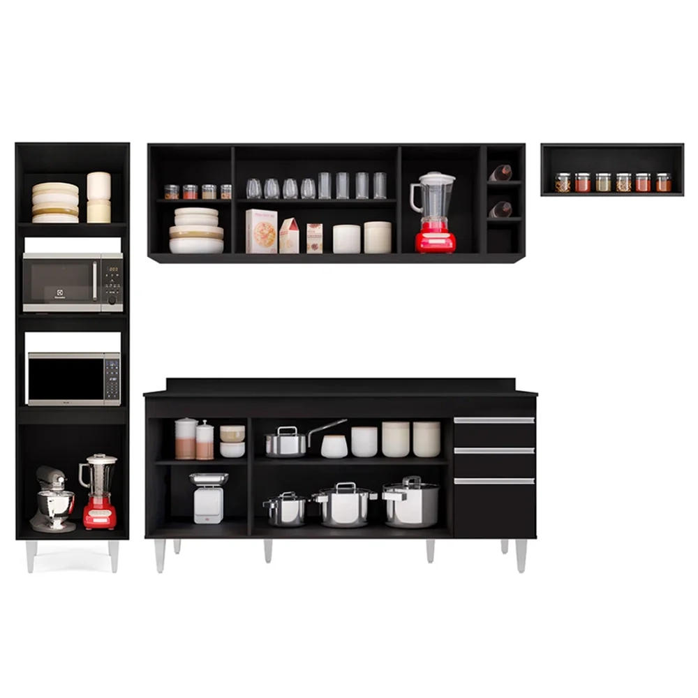 Armário de Cozinha Modulada 5 Peças CP17 Balcão com Tampo Preto - Lumil