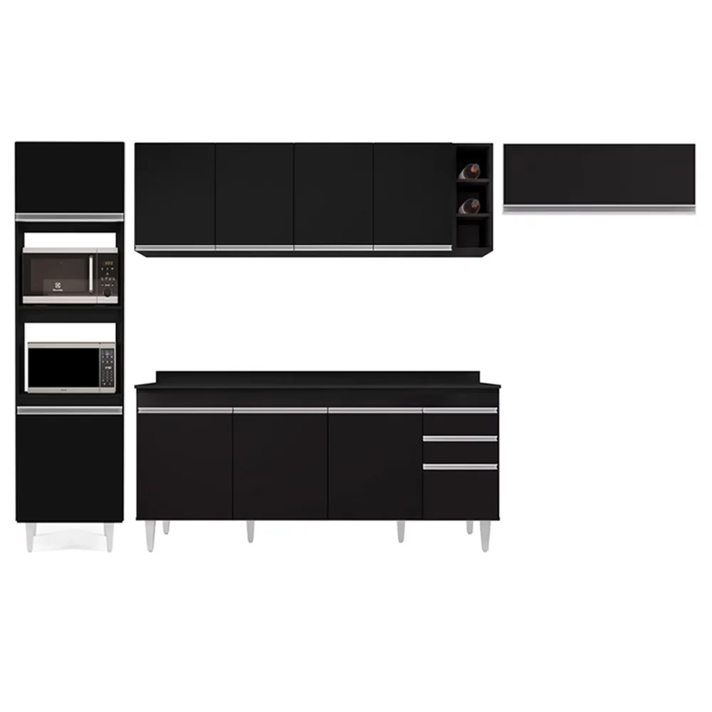 Armário de Cozinha Modulada 5 Peças CP17 Balcão com Tampo Preto - Lumil