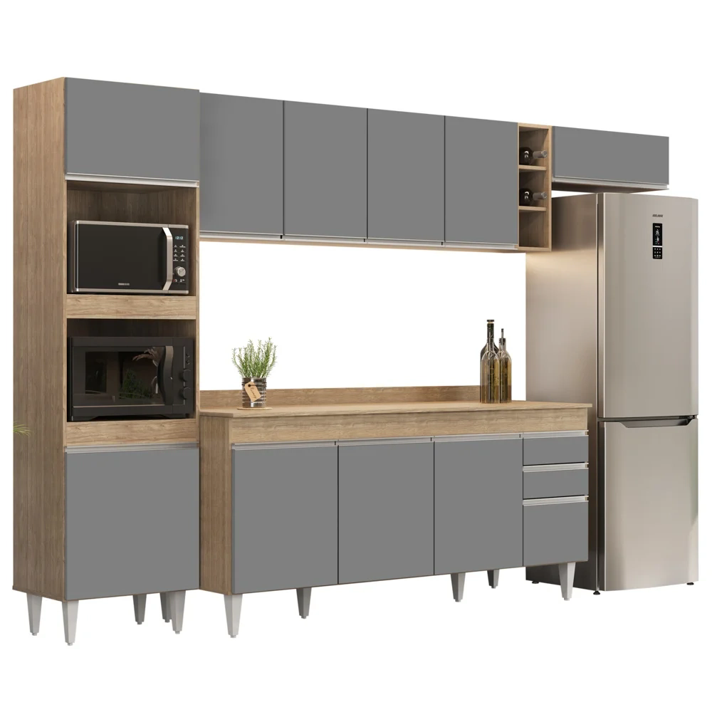 Armário de Cozinha Modulada 5 Peças CP17 Balcão com Tampo Castanho/Cinza - Lumil