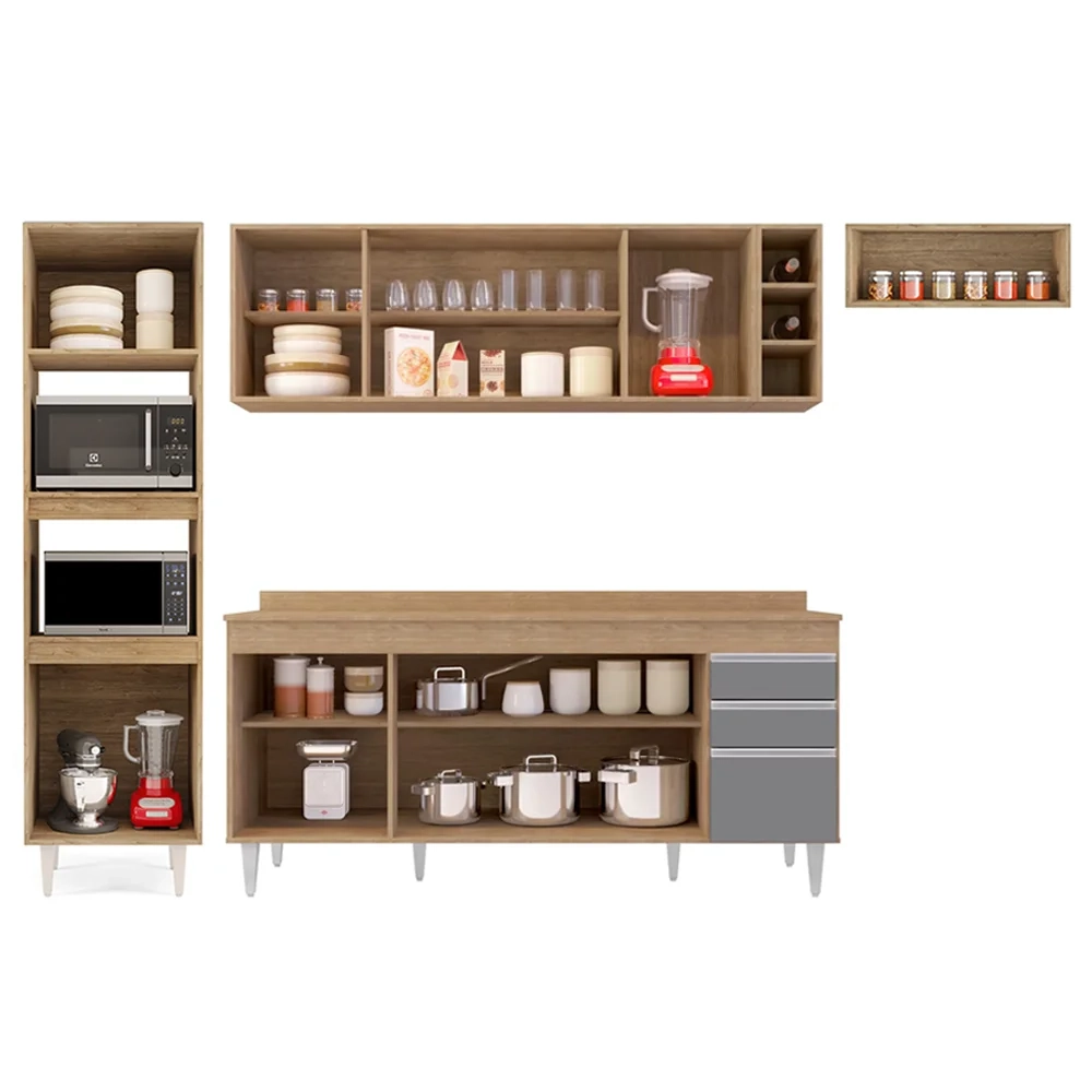 Armário de Cozinha Modulada 5 Peças CP17 Balcão com Tampo Castanho/Cinza - Lumil