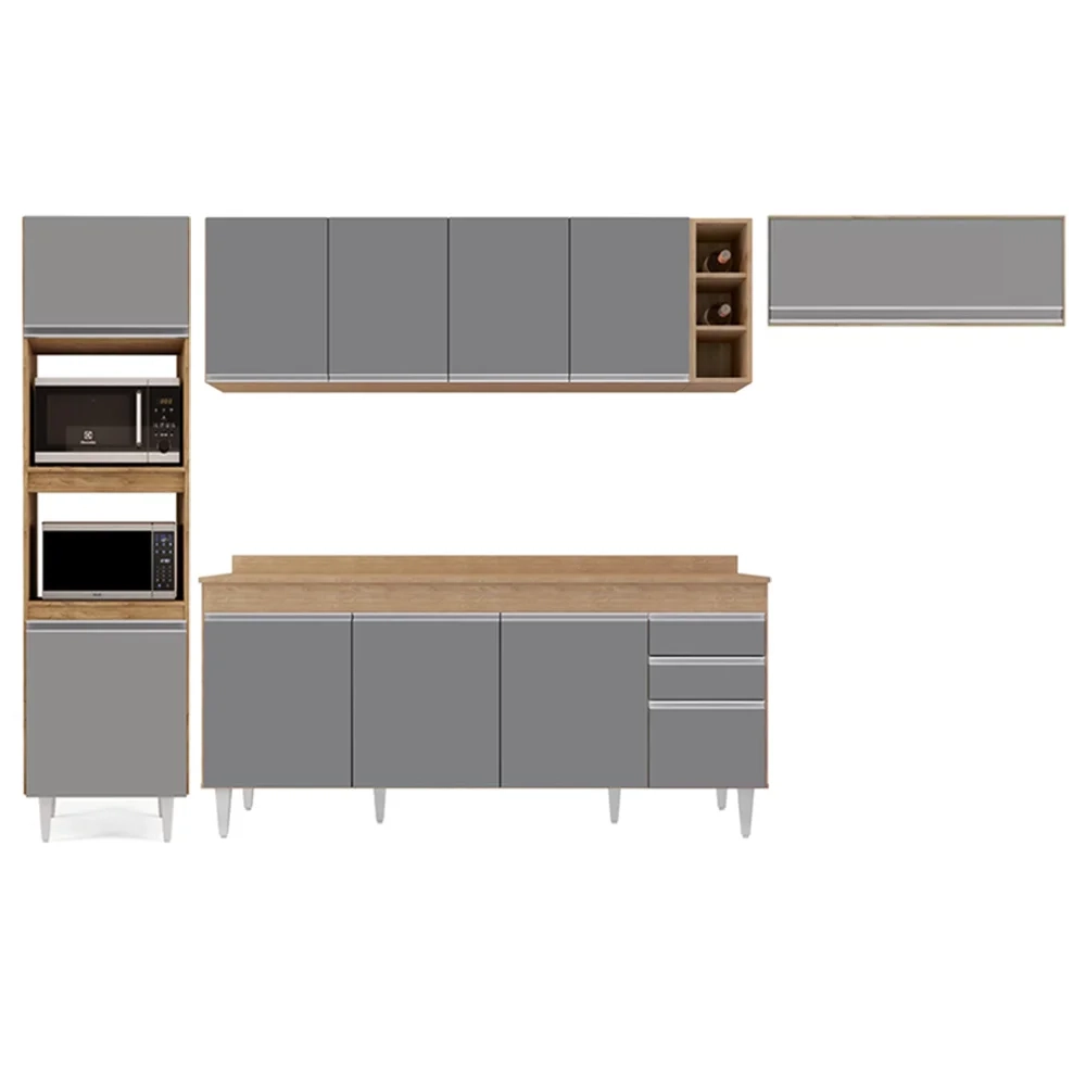 Armário de Cozinha Modulada 5 Peças CP17 Balcão com Tampo Castanho/Cinza - Lumil