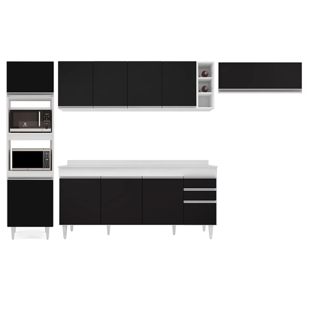 Armário de Cozinha Modulada 5 Peças CP17 Balcão com Tampo Branco/Preto - Lumil