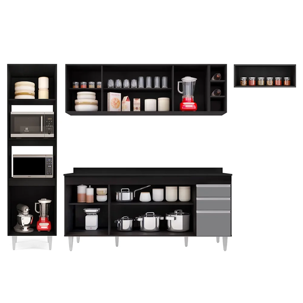 Armário de Cozinha Modulada 5 Peças CP17 Balcão com Tampo Preto/Cinza - Lumil