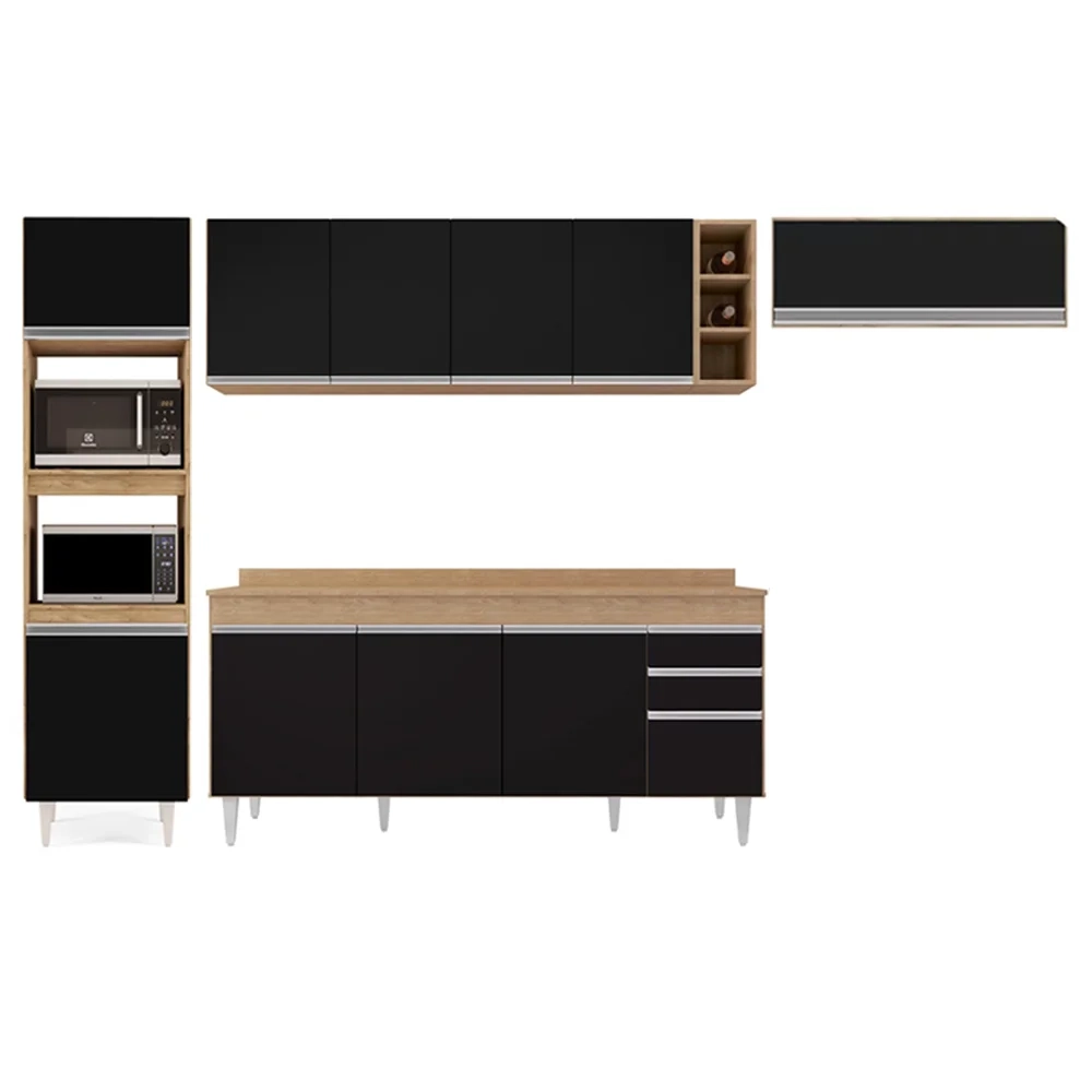 Armário de Cozinha Modulada 5 Peças CP17 Balcão com Tampo Castanho/Preto - Lumil