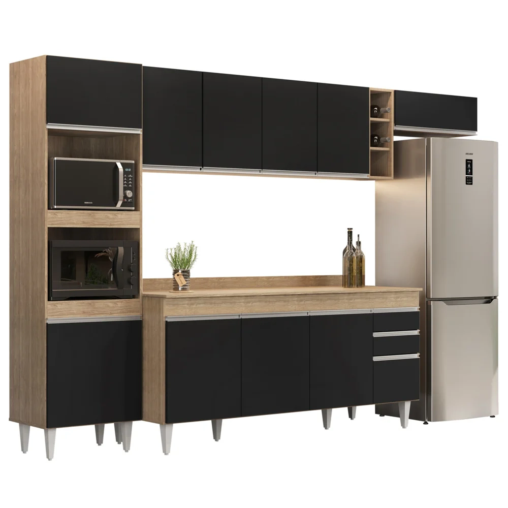 Armário de Cozinha Modulada 5 Peças CP17 Balcão com Tampo Castanho/Preto - Lumil