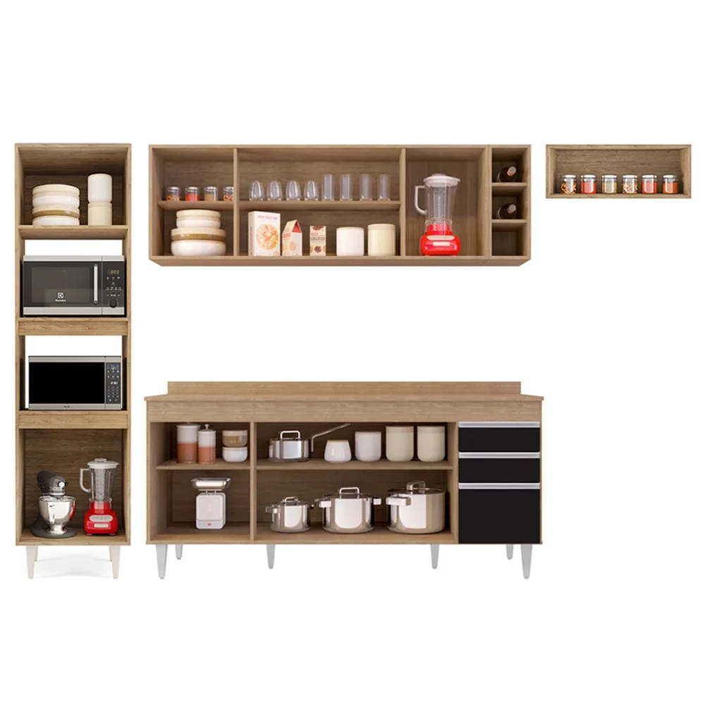 Armário de Cozinha Modulada 5 Peças CP17 Balcão com Tampo Castanho/Preto - Lumil