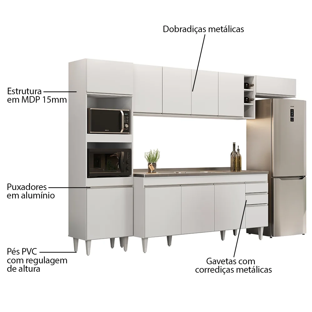 Armário de Cozinha Modulada 5 Peças CP18 Balcão com Pia Inox Branco - Lumil