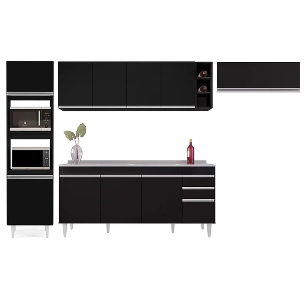 Armário de Cozinha Modulada 5 Peças CP18 Balcão com Pia Inox Preto - Lumil