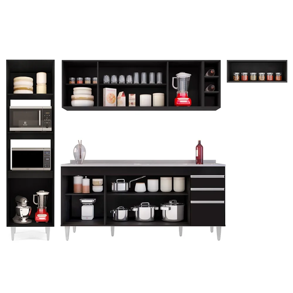 Armário de Cozinha Modulada 5 Peças CP18 Balcão com Pia Inox Preto - Lumil