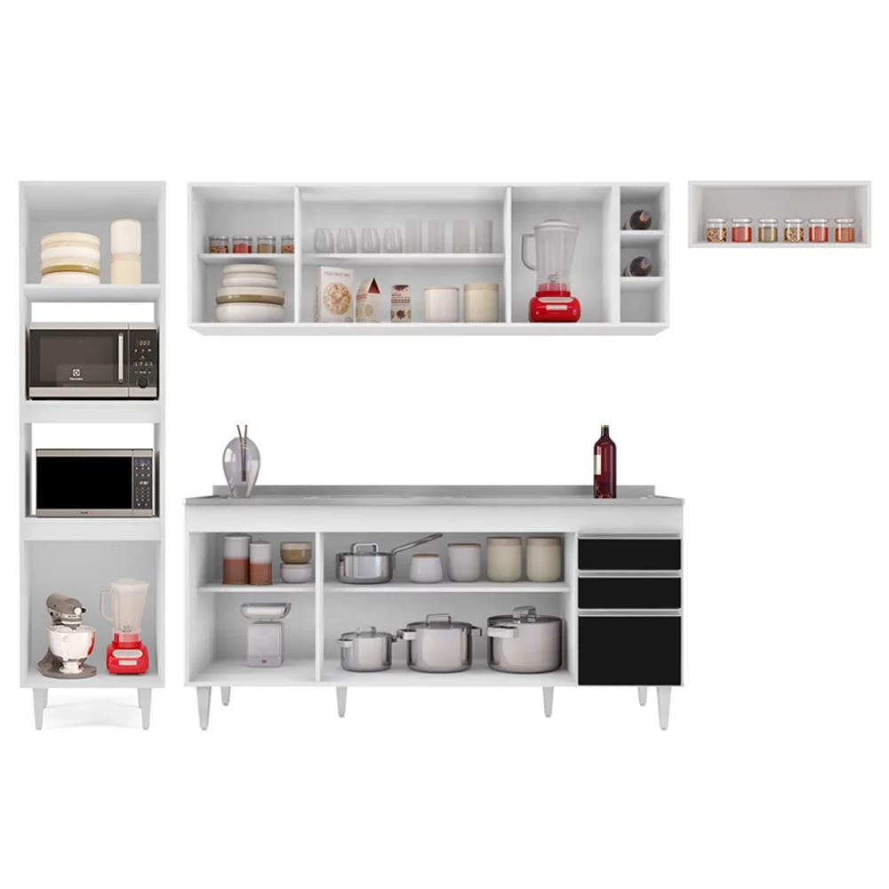 Armário de Cozinha Modulada 5 Peças CP18 Balcão com Pia Inox Branco/Preto - Lumil