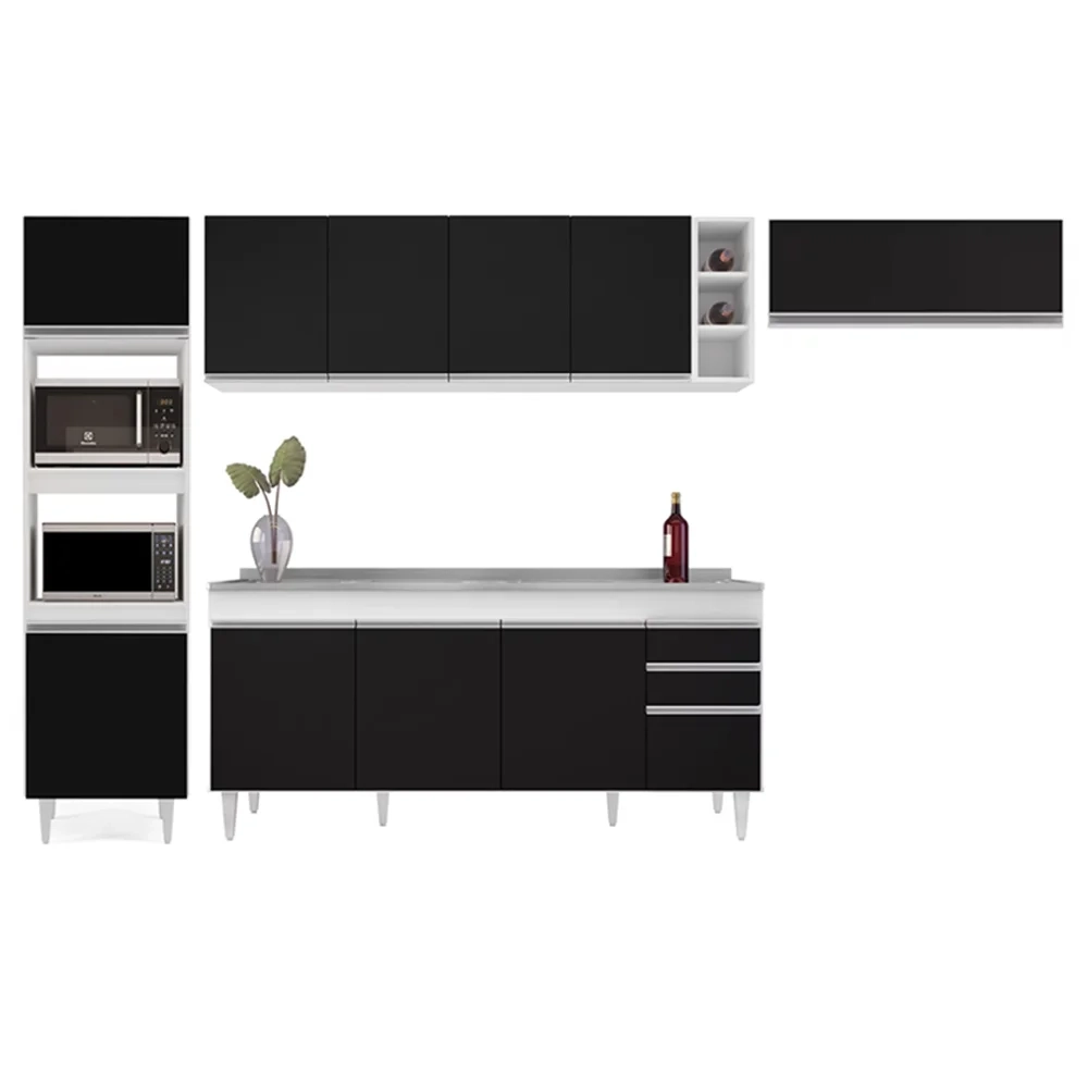 Armário de Cozinha Modulada 5 Peças CP18 Balcão com Pia Inox Branco/Preto - Lumil