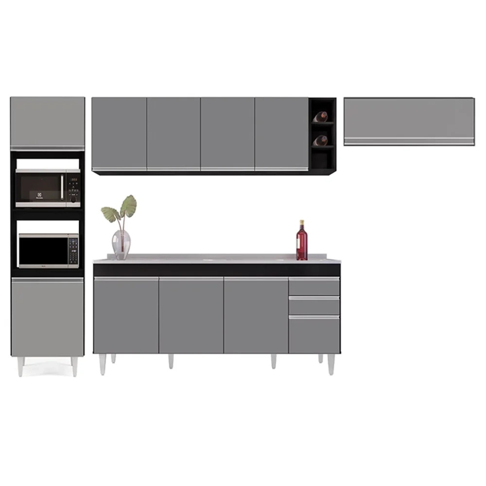 Armário de Cozinha Modulada 5 Peças CP18 Balcão com Pia Inox Preto/Cinza - Lumil