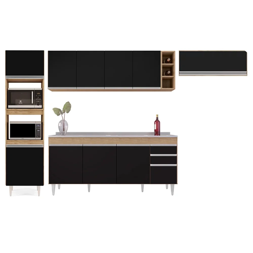 Armário de Cozinha Modulada 5 Peças CP18 Balcão com Pia Inox Castanho/Preto - Lumil