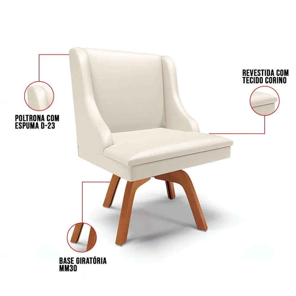 Cadeira Estofada Sala de Jantar Base Giratória Lia Sintético Bege - Ibiza