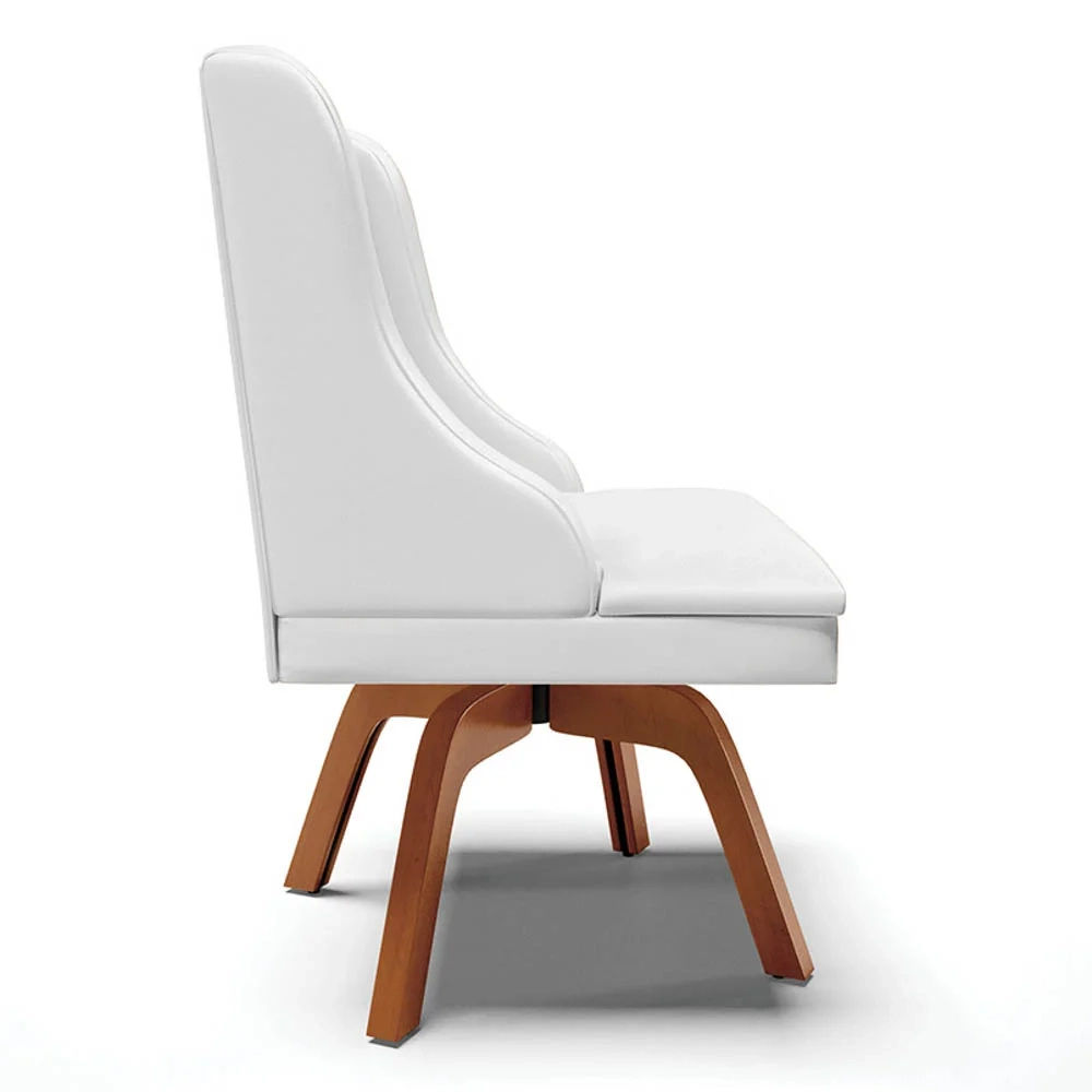 Cadeira Estofada para Sala de Jantar Base Giratória de Madeira Lia Sintético Branco - Ibiza