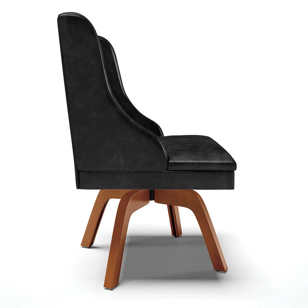 Cadeira Estofada para Sala de Jantar Base Giratória de Madeira Lia Sintético Premium Preto - Ibiza