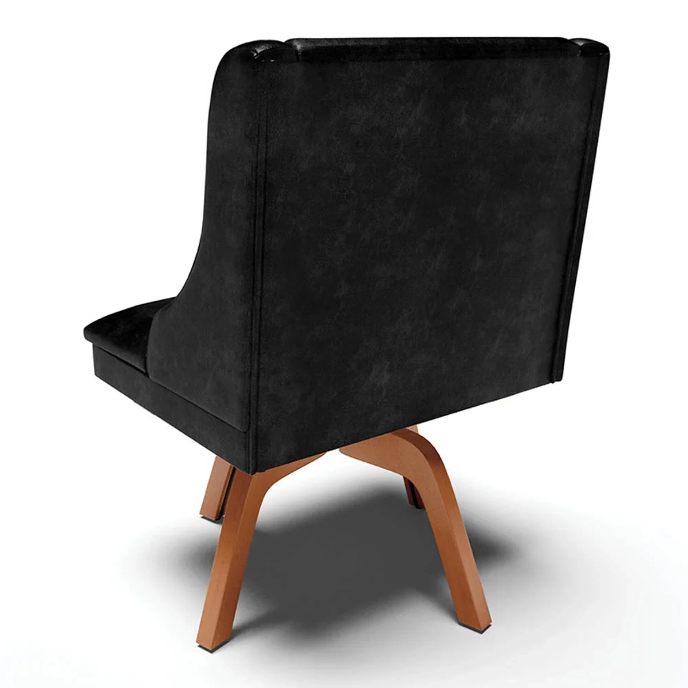 Cadeira Estofada para Sala de Jantar Base Giratória de Madeira Lia Sintético Premium Preto - Ibiza