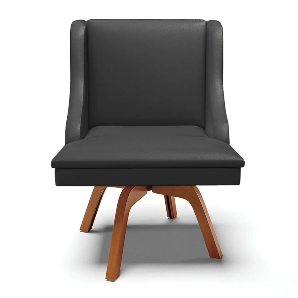 Kit 4 Cadeiras Estofadas para Sala de Jantar Base Giratória de Madeira Lia Sintético Preto - Ibiza