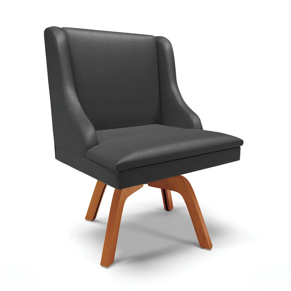 Kit 4 Cadeiras Estofadas para Sala de Jantar Base Giratória de Madeira Lia Sintético Preto - Ibiza