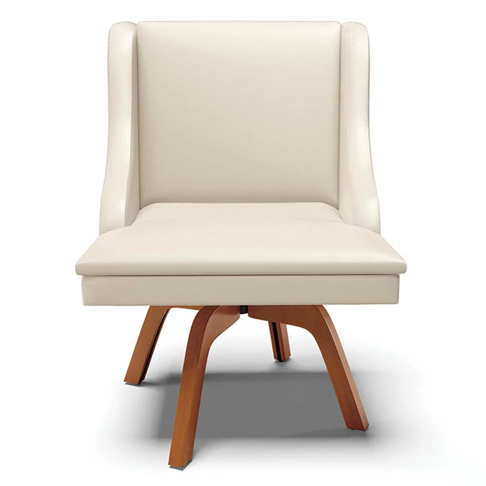 Kit 6 Cadeiras Estofadas para Sala de Jantar Base Giratória de Madeira Lia Sintético Bege - Ibiza