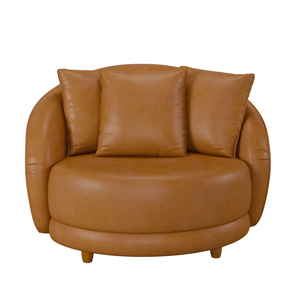 Kit 2 Poltronas Decorativa para Sala Pés Madeira Kaly Z32 Sintético Caramelo - Mpozenato