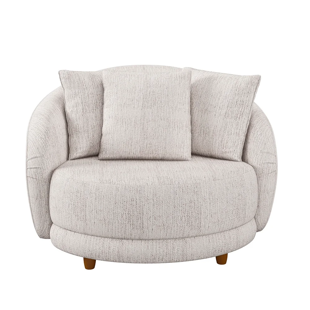 Kit 2 Poltronas Decorativa para Sala Pés Madeira Kaly Z32 Sintético Caramelo/Linho Bege - Mpozenato