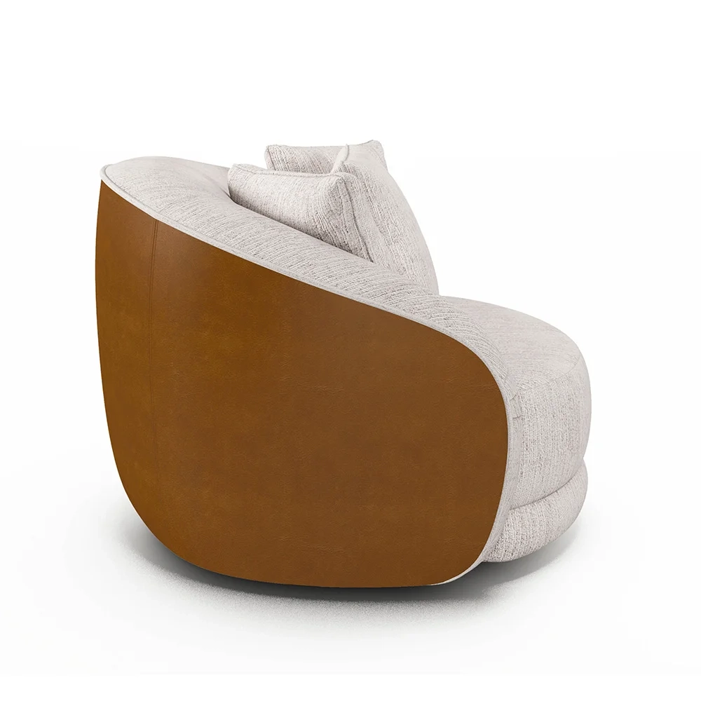 Kit 2 Poltronas Decorativa Giratória para Sala Kaly Z32 Sintético Caramelo/Linho Bege - Mpozenato