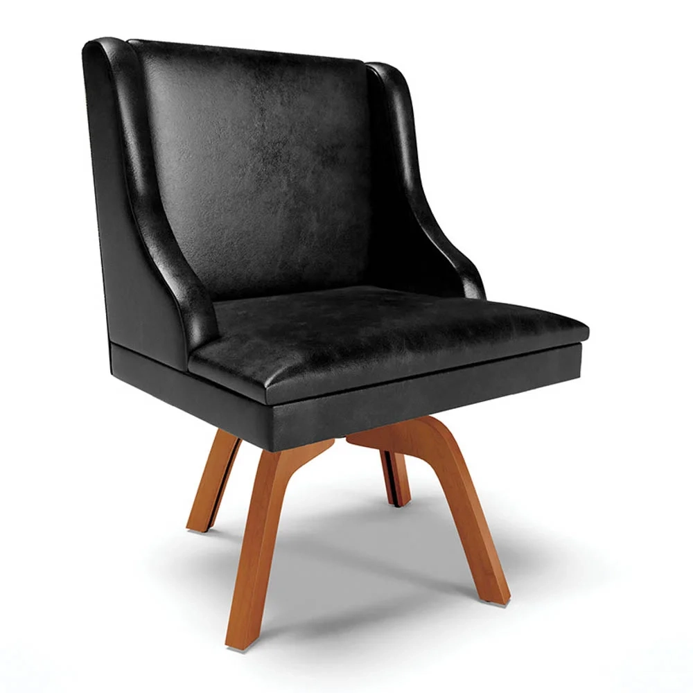 Kit 2 Cadeiras Estofadas Base Giratória de Madeira Lia Sintético Premium Preto - Ibiza